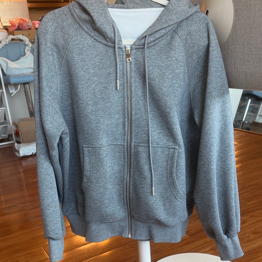 Gray Zip-Up Glitter Hoodie